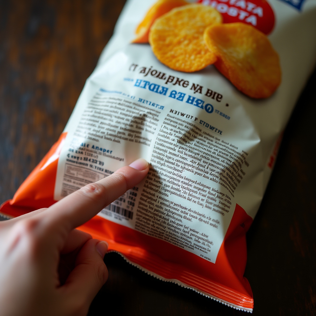 E-number additives list on a Polish snack food package being examined
