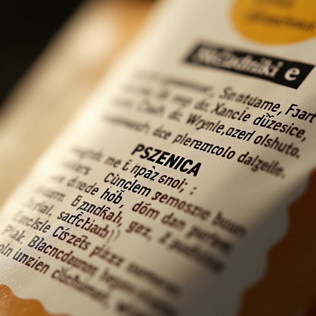 Close-up of a Polish food product ingredients list with small print text